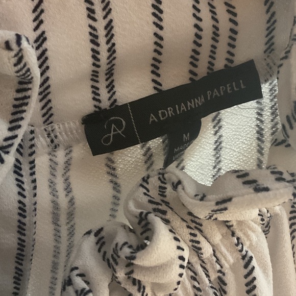 Adrianna Papell Ruffled Striped Blouse - Black and White - Picture 5 of 8